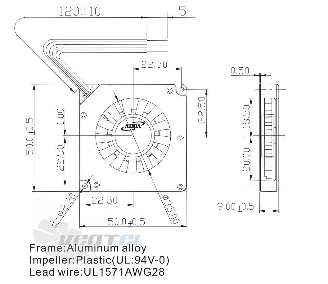 ADDA AB0505LB-RB1 - описание, технические характеристики, графики