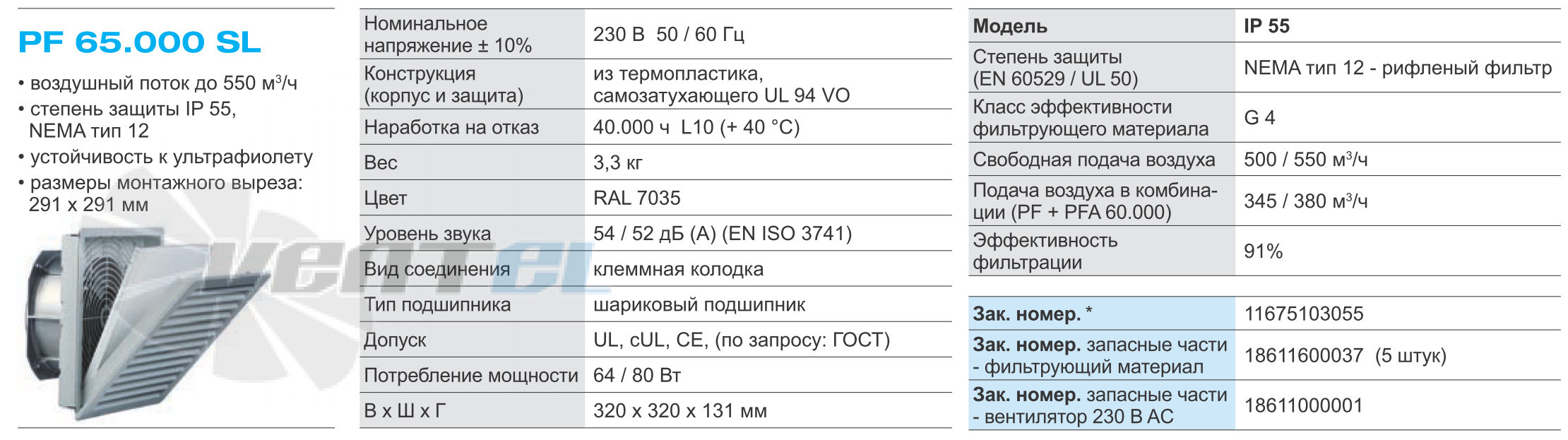 Pfannenberg PF65000SL-IP55 - описание, технические характеристики, графики