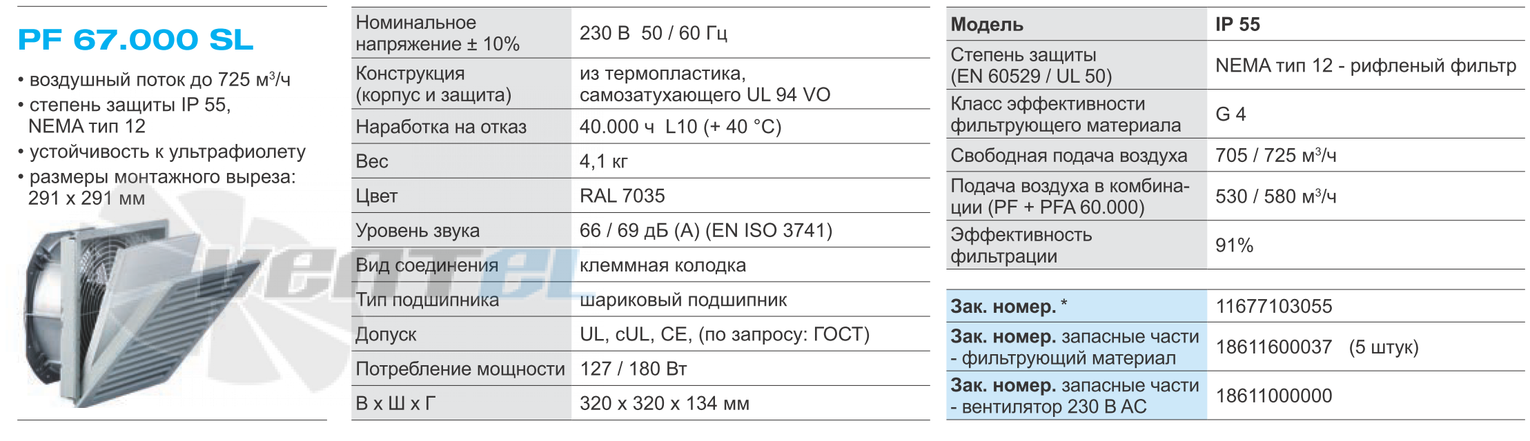 Pfannenberg PF67000SL-IP55 - описание, технические характеристики, графики