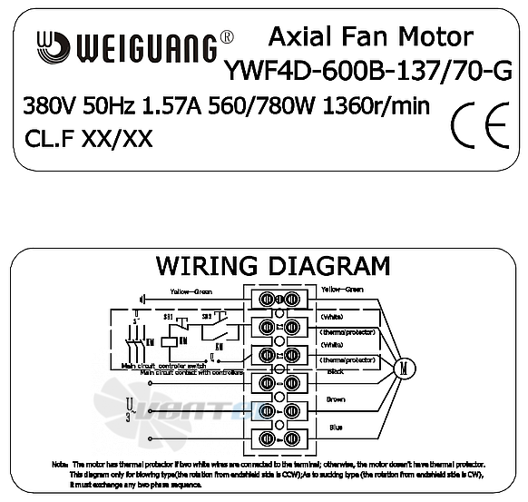 Weiguang WEIGUANG YWF4D-600B-137/70-G - описание, технические характеристики, графики