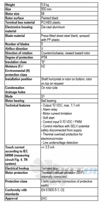 Ebmpapst A3G500-AD01-58 - описание, технические характеристики, графики