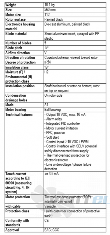 Ebmpapst A3G560-AQ41-01 - описание, технические характеристики, графики