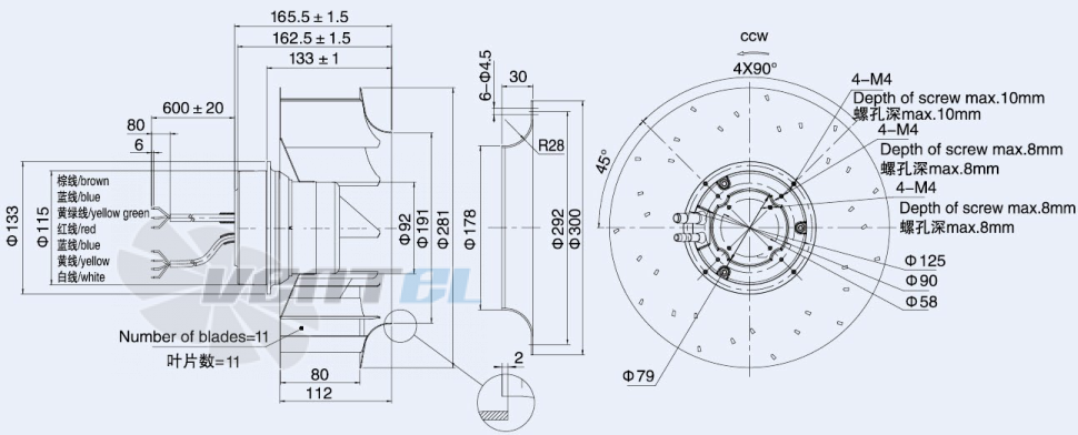 Weiguang EC092-25E3G01-B280-80S1-01 - описание, технические характеристики, графики