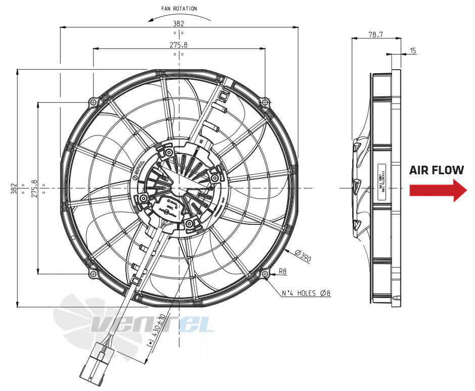 Spal (Италия) VA116-BBL511P/N-105A - описание, технические характеристики, графики