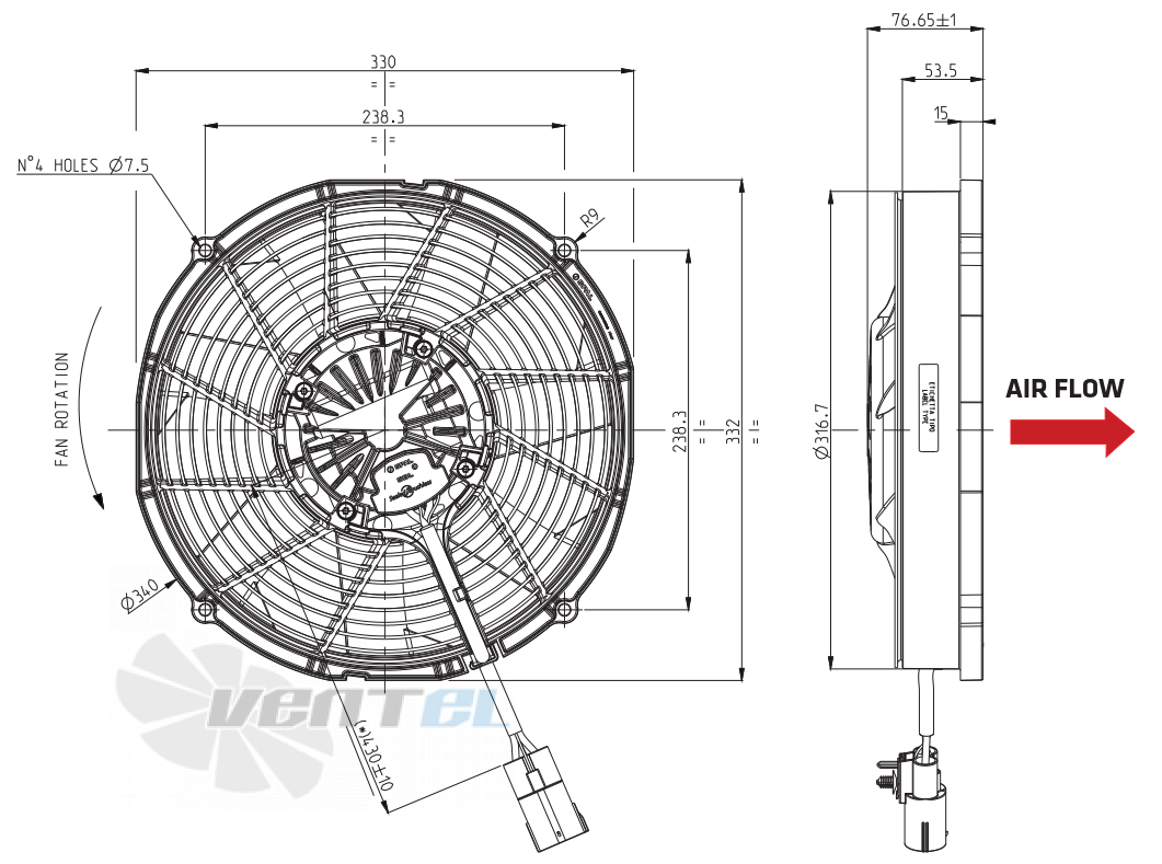 Spal (Италия) VA90-ABL320P/N-94A - описание, технические характеристики, графики