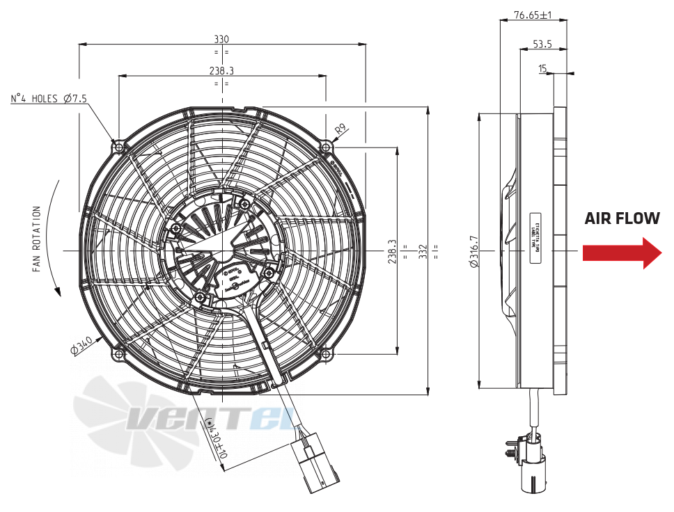 Spal (Италия) VA90-BBL338P/N-94A - описание, технические характеристики, графики