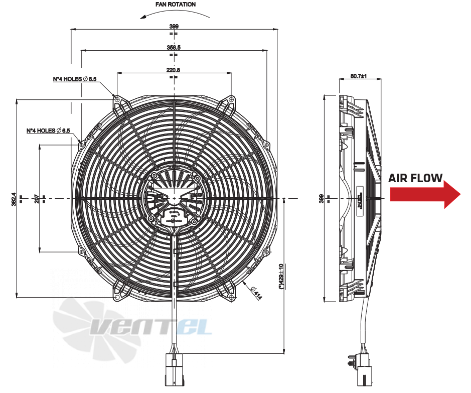 Spal (Италия) VA91-ABL326P/N-65A - описание, технические характеристики, графики