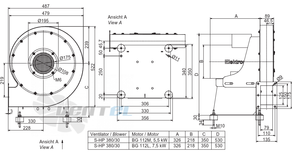 Elektror S-HP 380/30 5.5 КВТ - описание, технические характеристики, графики