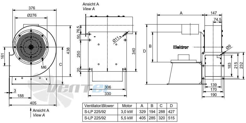 Elektror S-LP 225/92 3.0 КВТ - описание, технические характеристики, графики