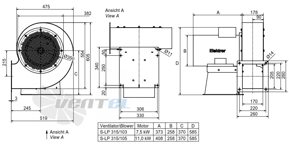 Elektror S-LP 315/103 7.5 КВТ - описание, технические характеристики, графики