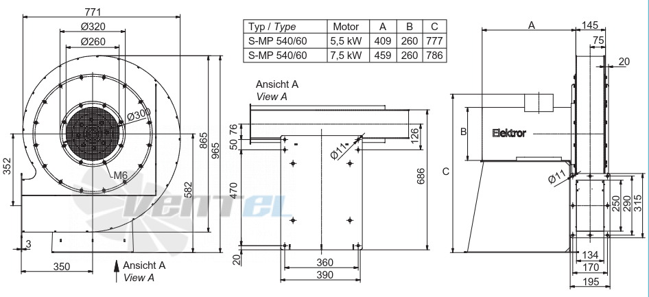 Elektror S-MP 540/60 5.5 КВТ IE3 - описание, технические характеристики, графики