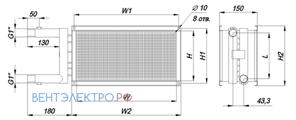 Shuft SHUFT WHR 300X150-2 КАЛОРИФЕР 90/70 - описание, технические характеристики, графики