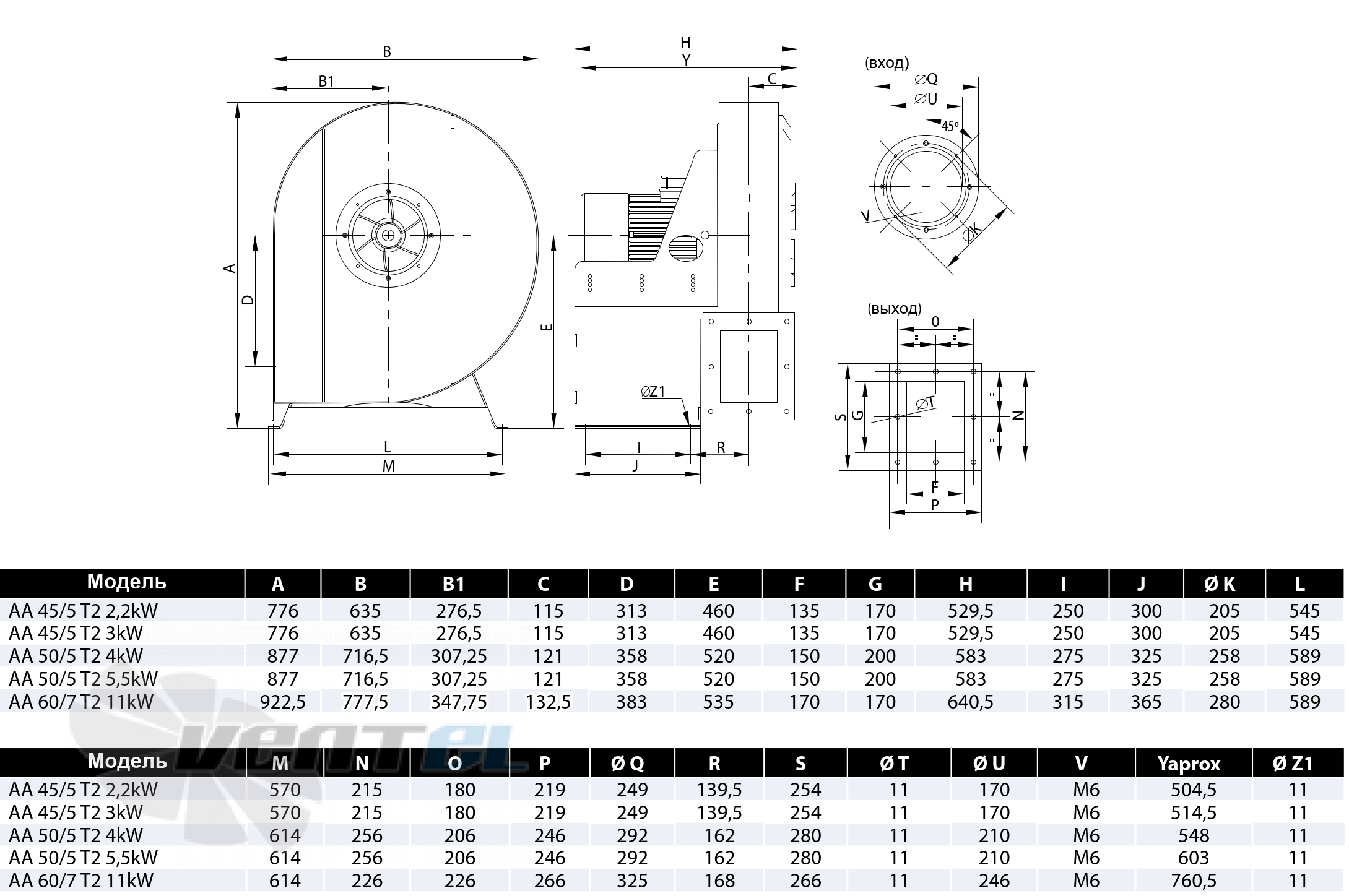 Casals CASALS AA 45/5 T2 3 КВТ - описание, технические характеристики, графики