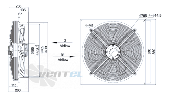 Weiguang YWF-8D-710-B-180/75-B0 - описание, технические характеристики, графики