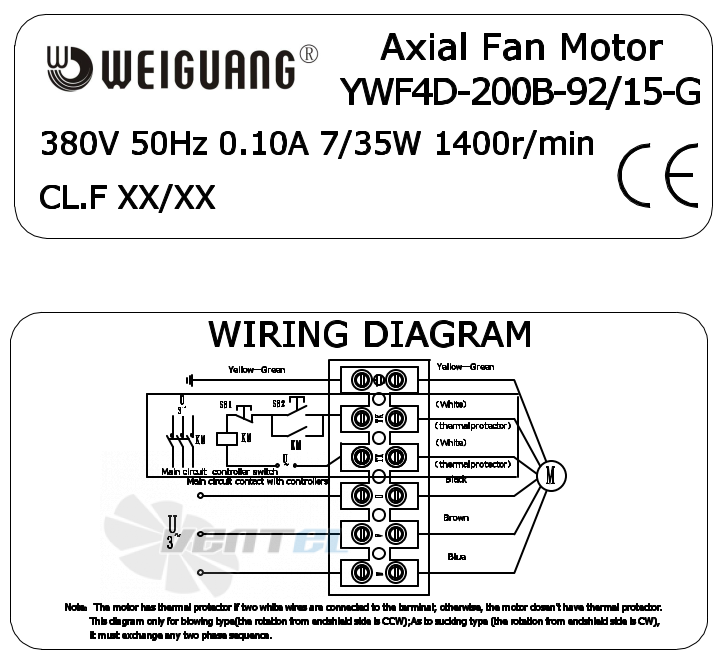 Weiguang WEIGUANG YWF4D-200-B-92/15-G - описание, технические характеристики, графики