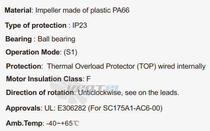 Fans-tech SC175A1-AC6-00 - описание, технические характеристики, графики