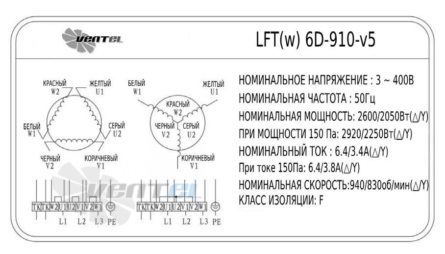 ВентЭл ВЕНТЭЛ LFT(W)-6D-910-V - описание, технические характеристики, графики