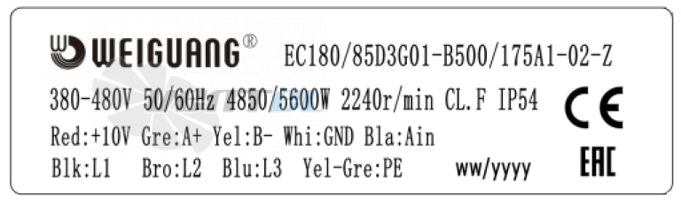 Weiguang WEIGUANG EC180-85D3G01-B500-175A1-02-Z - описание, технические характеристики, графики