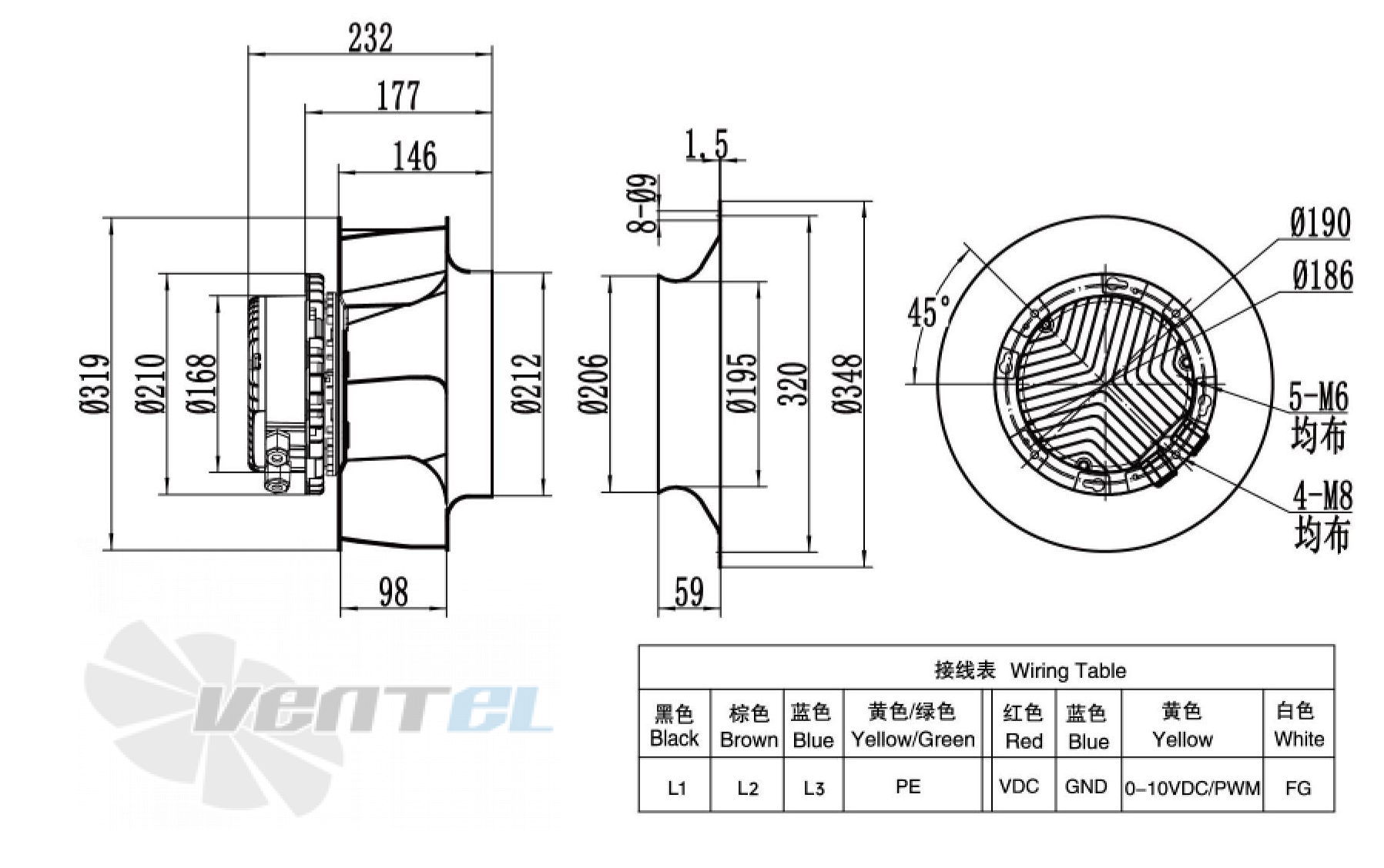 Weiguang WEIGUANG EC137-40D3G01-B315-98A1-01 0.98 КВТ - описание, технические характеристики, графики