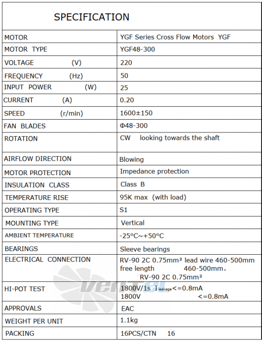 Weiguang WEIGUANG YGF48-300-R 220В - описание, технические характеристики, графики