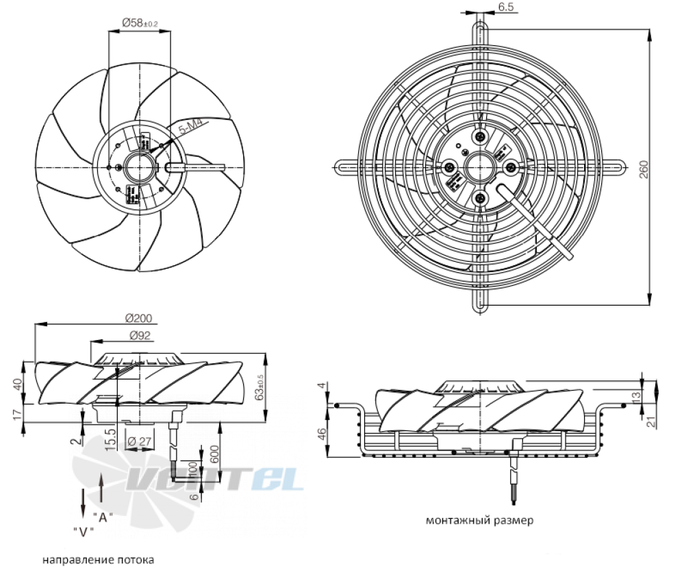 ВентЭл ВЕНТЭЛ LFT(S)-2D-200V-230VAC - описание, технические характеристики, графики