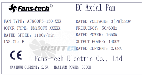 Fans-tech FANS-TECH AF800F5-150 - описание, технические характеристики, графики