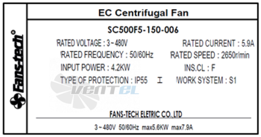 Fans-tech FANS-TECH SC500F5-150-006 - описание, технические характеристики, графики