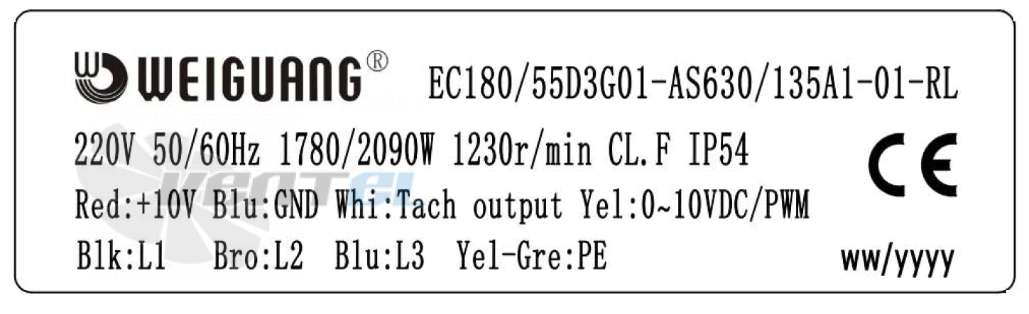 Weiguang WEIGUANG EC180-55D3G01-AS630-135A1-01-RL - описание, технические характеристики, графики