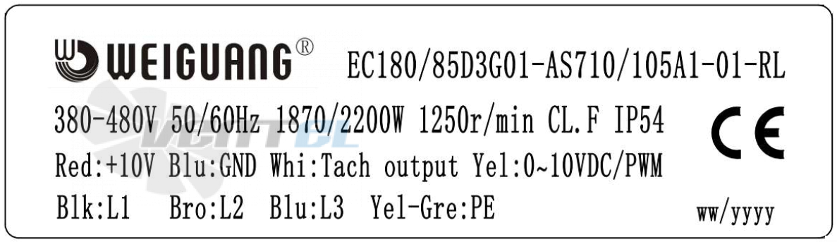 Weiguang WEIGUANG EC180-85D3G01-AS710-105A1-01-RL - описание, технические характеристики, графики