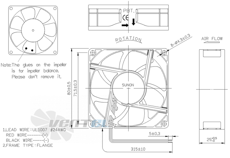 Sunon SUNON EF80252B1-1000U-A99 - описание, технические характеристики, графики