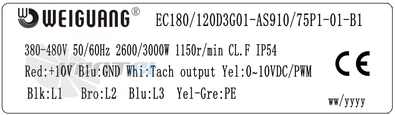 Weiguang WEIGUANG EC180-120D3G01-AS910-75P1-01-B1 - описание, технические характеристики, графики