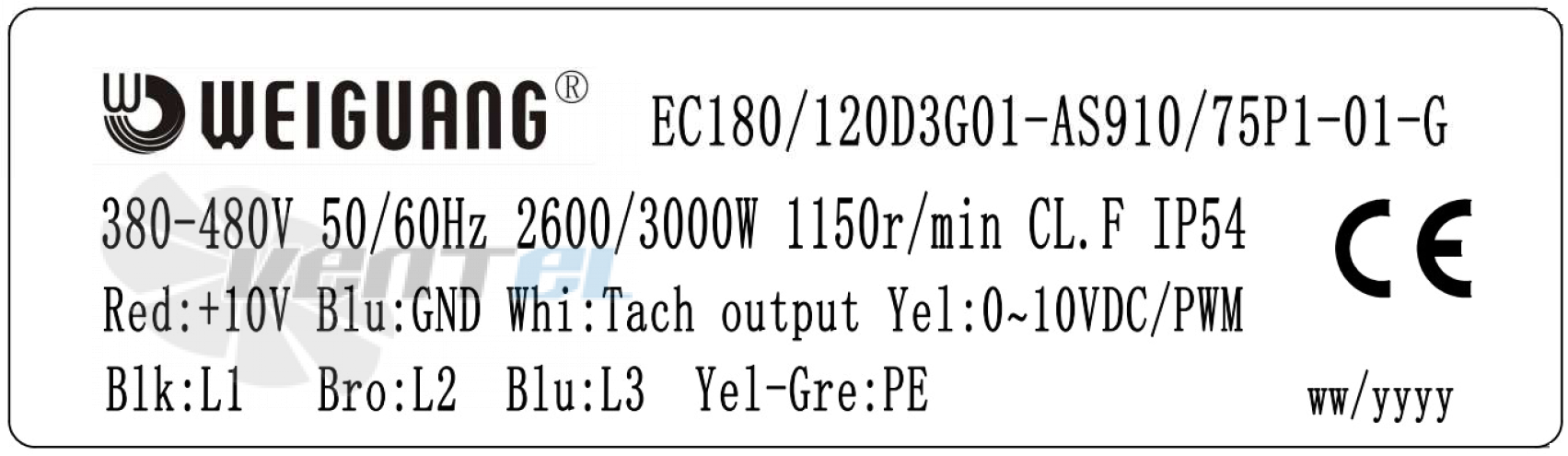 Weiguang WEIGUANG EC180-120D3G01-AS910-75P1-01-G - описание, технические характеристики, графики