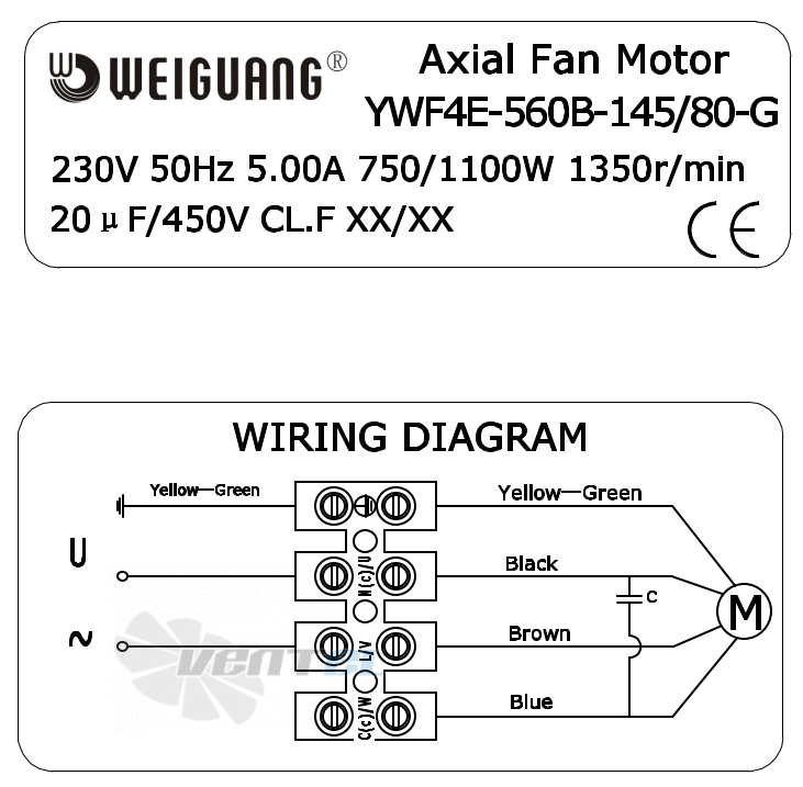 Weiguang WEIGUANG YWF4E-560B-145/80-G - описание, технические характеристики, графики