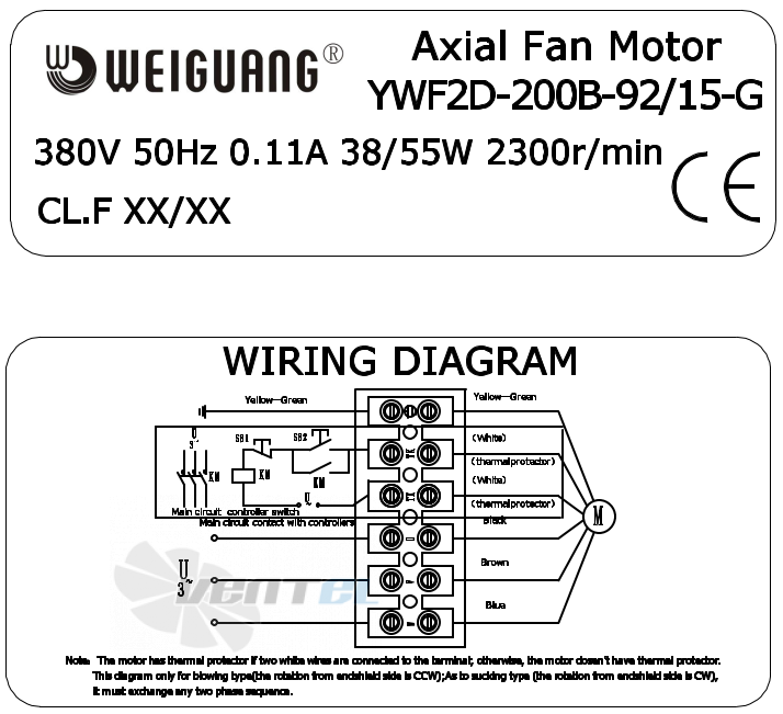 Weiguang WEIGUANG YWF-2D-200-B-92/15-G - описание, технические характеристики, графики