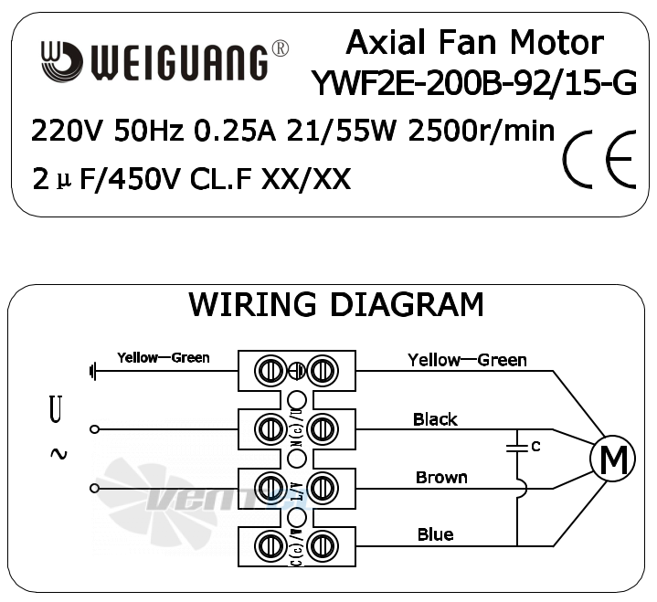 Weiguang WEIGUANG YWF-2E-200-B-92/15-G - описание, технические характеристики, графики