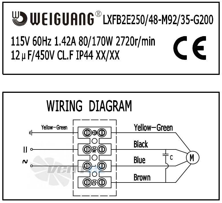 Weiguang WEIGUANG LXFB2E250-48-M92-35-G200 115V 60HZ - описание, технические характеристики, графики