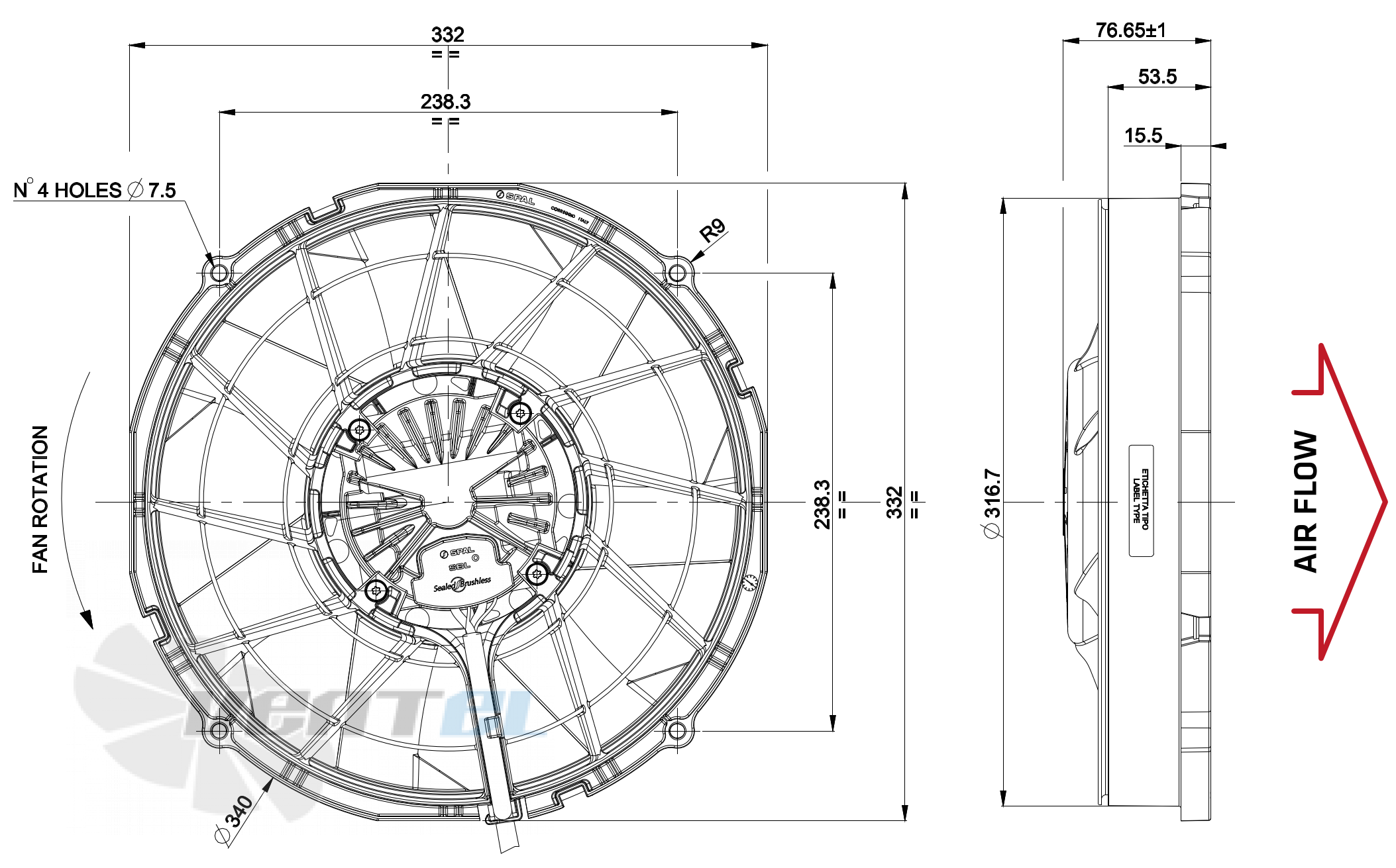 Spal (Италия) SPAL VA89-ABL320P/R/A/N-94A - описание, технические характеристики, графики