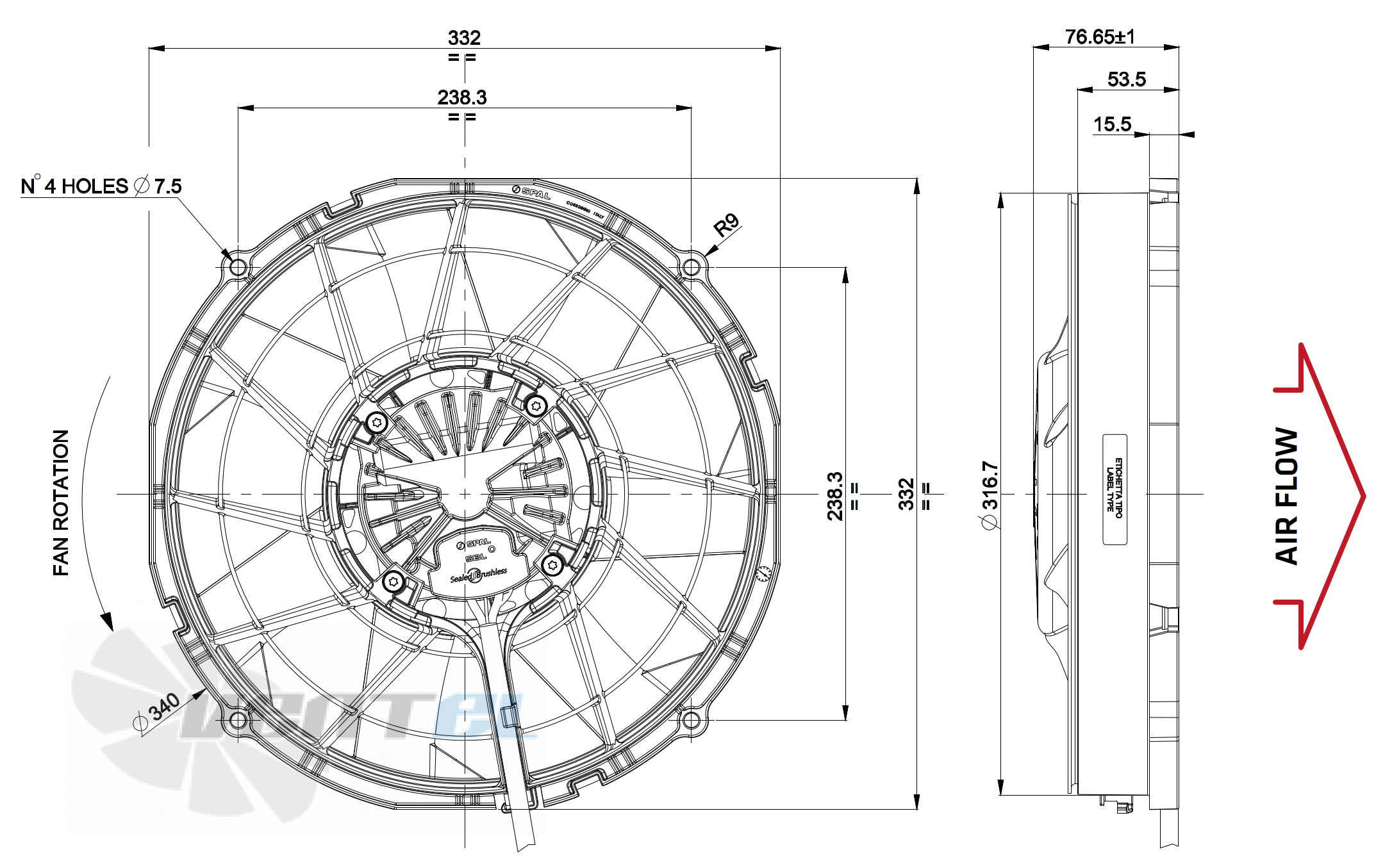 Spal (Италия) SPAL VA89-BBL328P/R/A/N-94A - описание, технические характеристики, графики