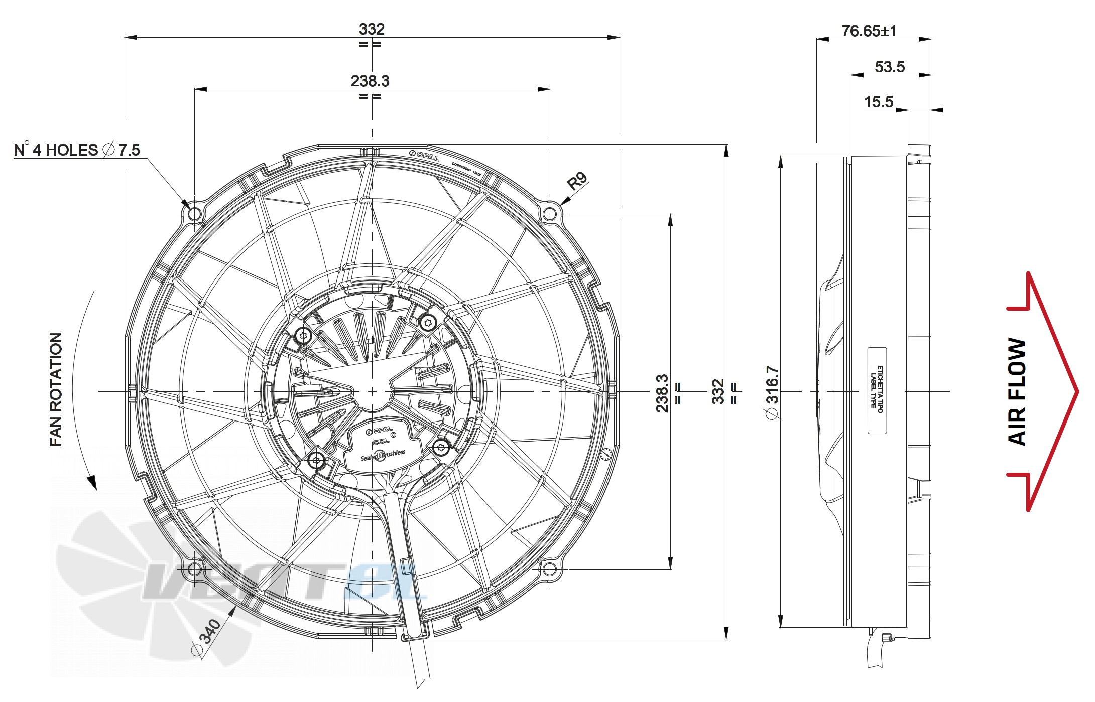 Spal (Италия) SPAL VA89-BBL338P/R/A/N-94A - описание, технические характеристики, графики