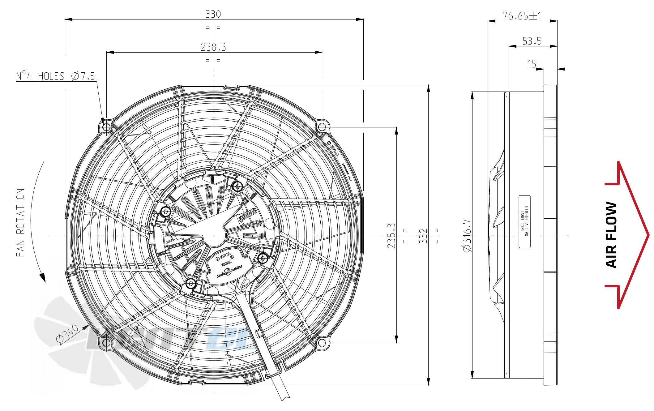 Spal (Италия) SPAL VA90-ABL320P/R/A/N-94A - описание, технические характеристики, графики