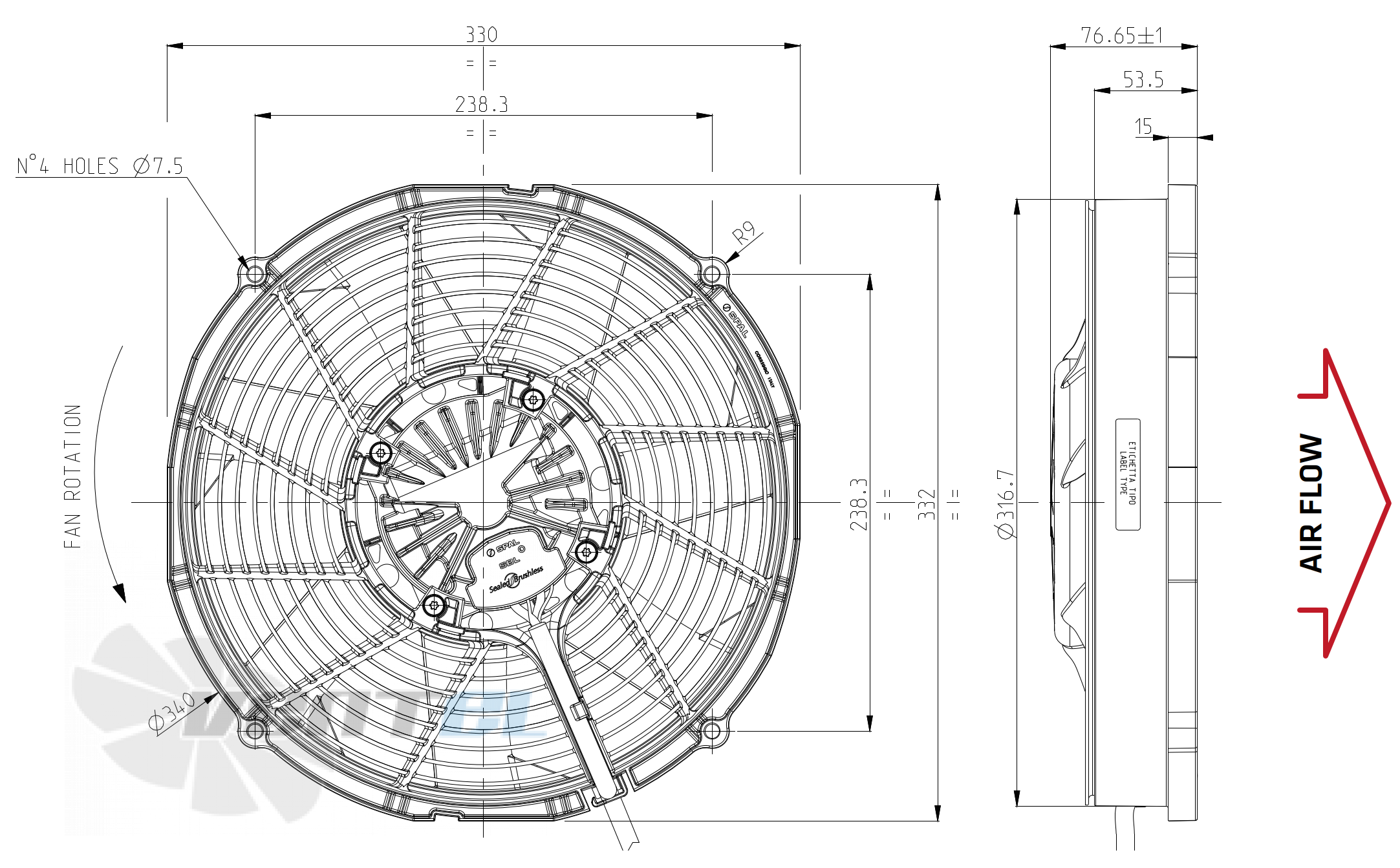 Spal (Италия) SPAL VA90-BBL338P/R/A/N-94A - описание, технические характеристики, графики