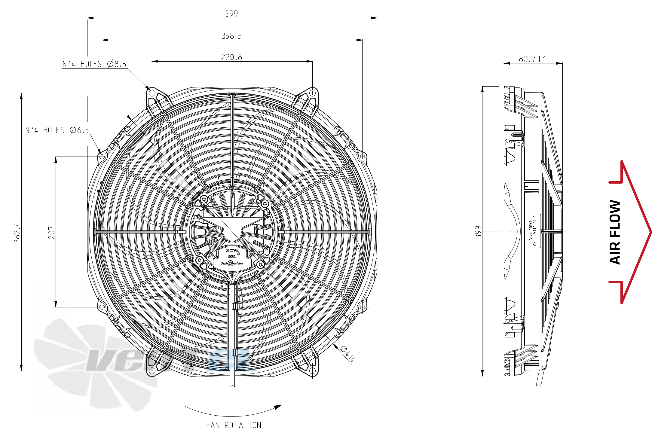 Spal (Италия) SPAL VA91-BBL341P/R/A/N-65A - описание, технические характеристики, графики