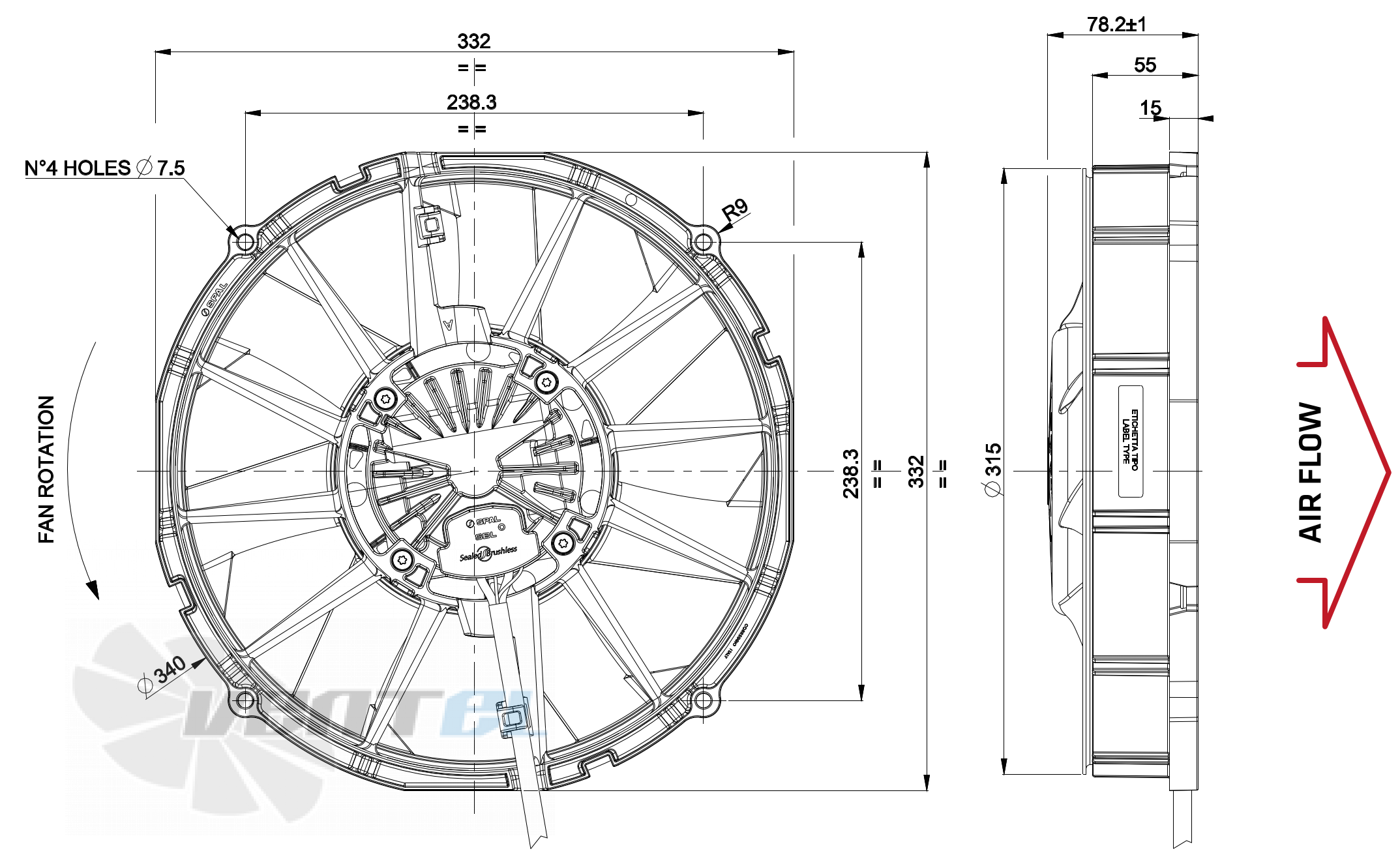 Spal (Италия) SPAL VA113-BBL504P/R/A/N-94A - описание, технические характеристики, графики