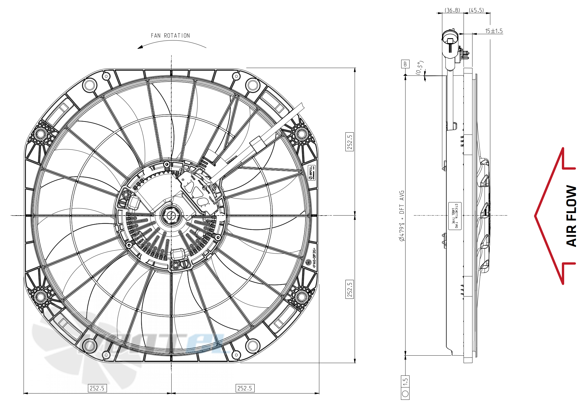 Spal (Италия) SPAL VA164A-BBL1006HT/R-124A - описание, технические характеристики, графики