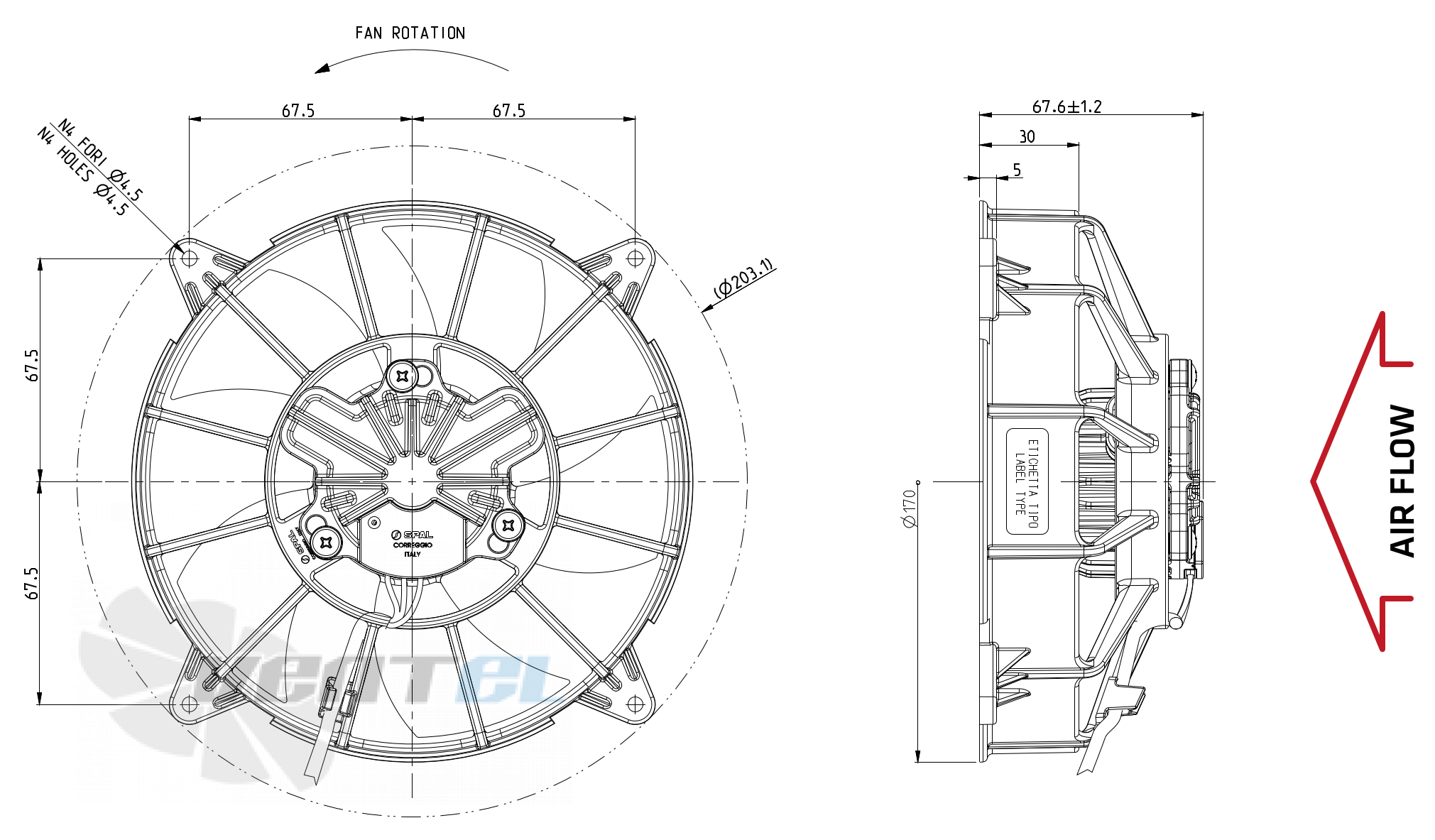 Spal (Италия) SPAL VA193-ABL40.3/N-125S/SH - описание, технические характеристики, графики