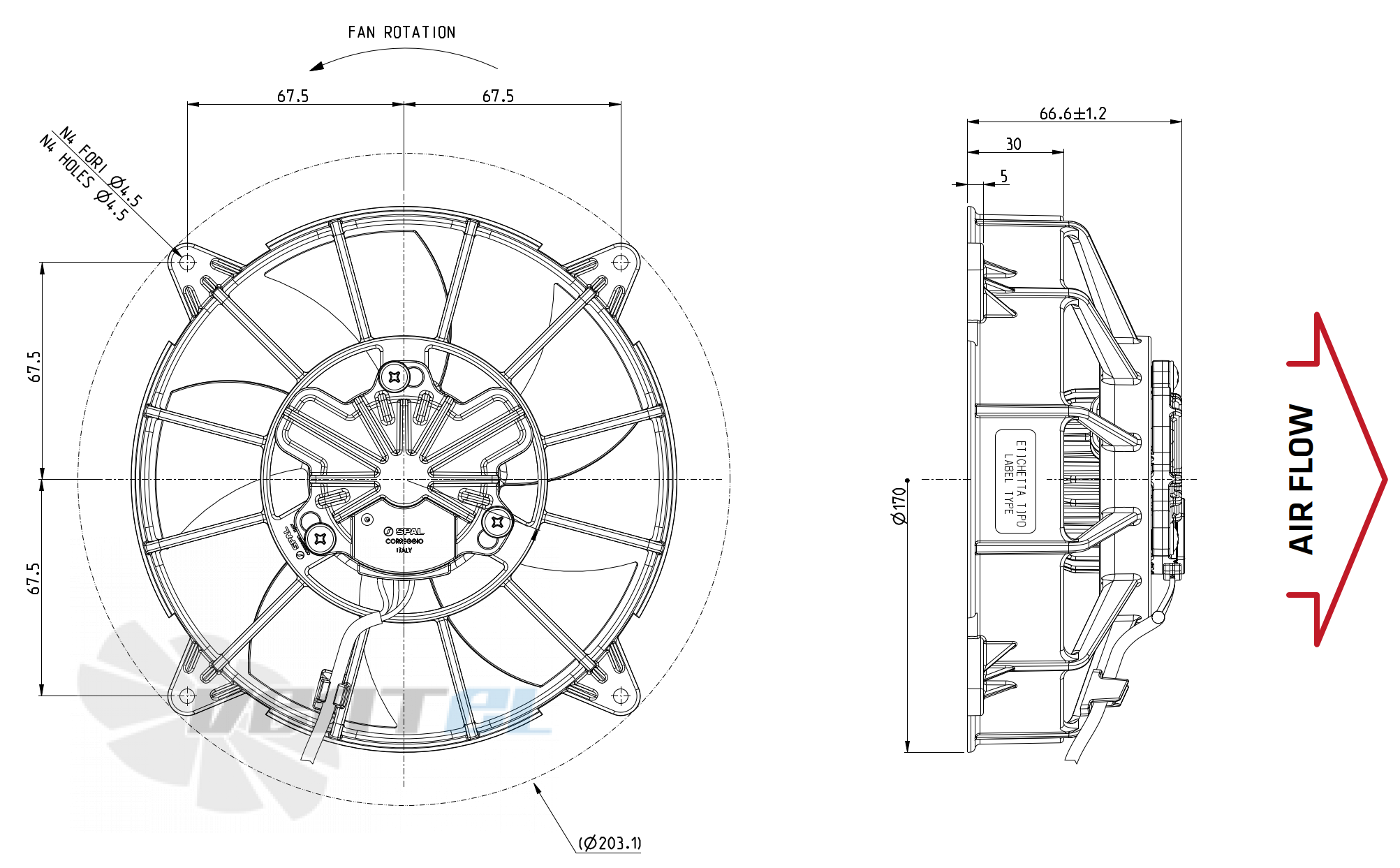 Spal (Италия) SPAL VA193-BBL40.5/N-117A/SH - описание, технические характеристики, графики