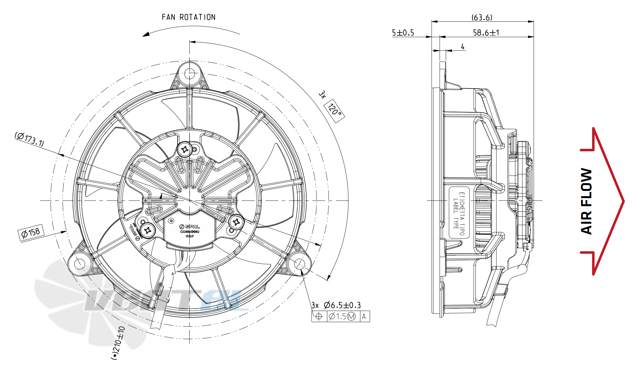 Spal (Италия) SPAL VA195-BBL40.4/N-107A/SH - описание, технические характеристики, графики