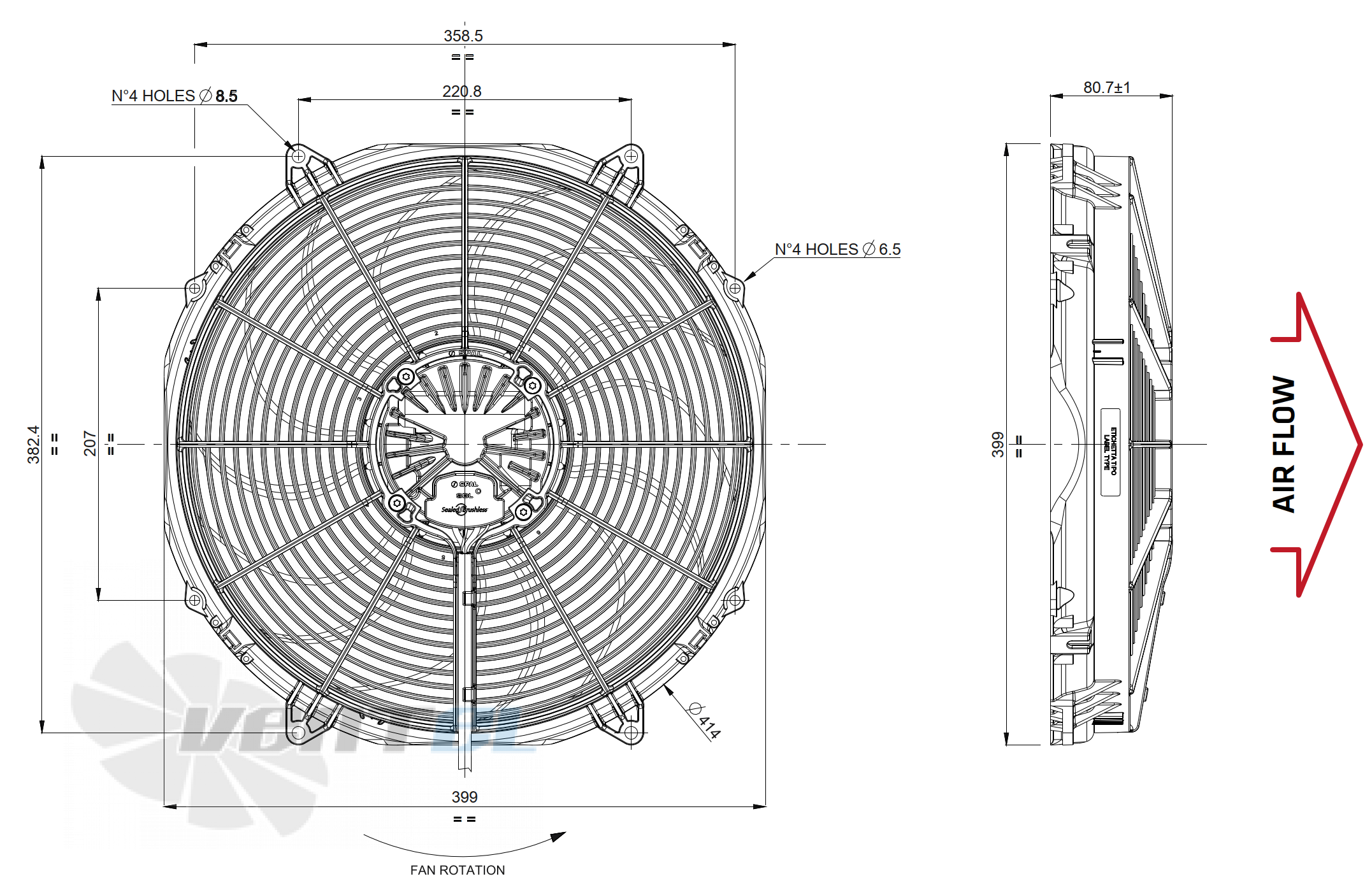 Spal (Италия) SPAL VA207-ABL523P/R/A/N-65A - описание, технические характеристики, графики