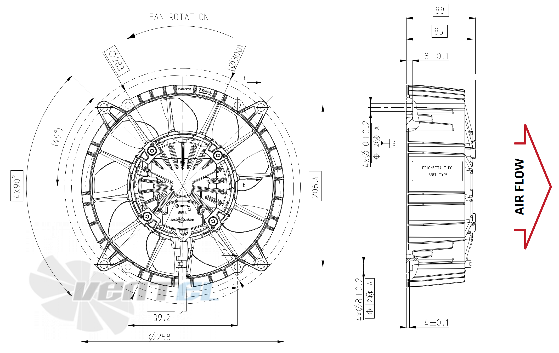 Spal (Италия) SPAL VA224-BBL392P/R/A/N-139A/SH - описание, технические характеристики, графики