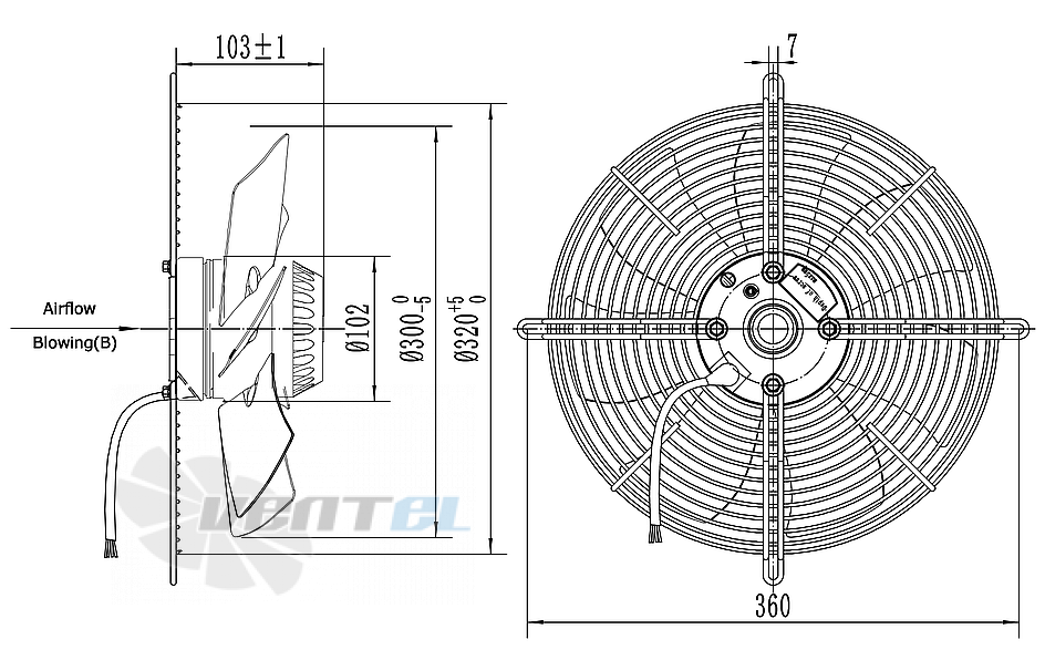 Weiguang WEIGUANG YWF-2D-300-B-102/34-G 230V - описание, технические характеристики, графики